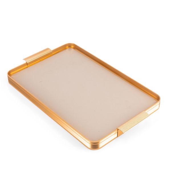 Stylish Lilac - Serving Stainless Steel Tray - Beige & Gold