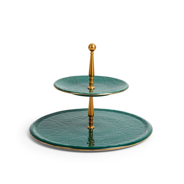 Luxury Majlis - 2-Tier Serving Platter - Green & Gold