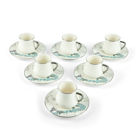 Dunes - Turkish Coffee Set (12-Pc) - White & Silver