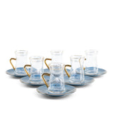 Elegant Joud- 6-Pc Tea glass & Saucers Set -Blue & Gold