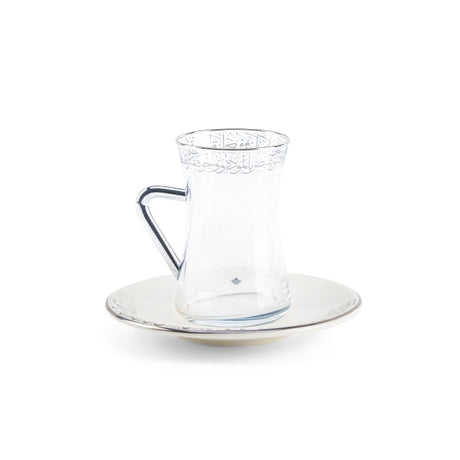 Elegant Joud- 6-Pc Tea glass & Saucers Set -White & Silver