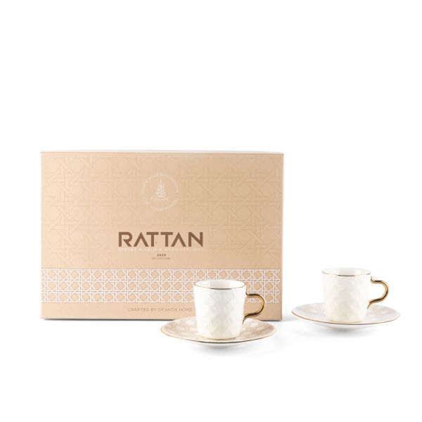 Rattan- Turkish Coffee Cups, (12-Pc)- Beige & Gold