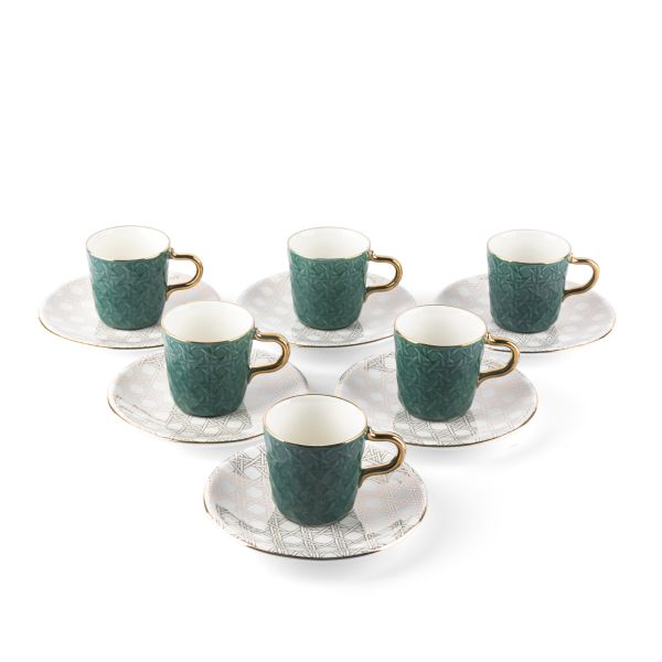 Ratán- Tazas de café turco, (12 piezas)- Verde y dorado