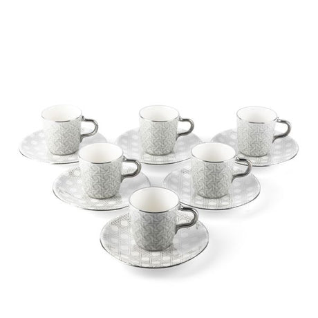 Ratán- Tazas de café turco, (12 piezas)- Gris y plateado