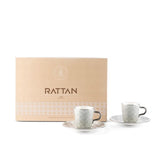 Rattan- Turkish Coffee Cups, (12-Pc)- Grey & Silver