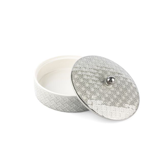 Rattan- Medium Date Bowl- Grey & Silver