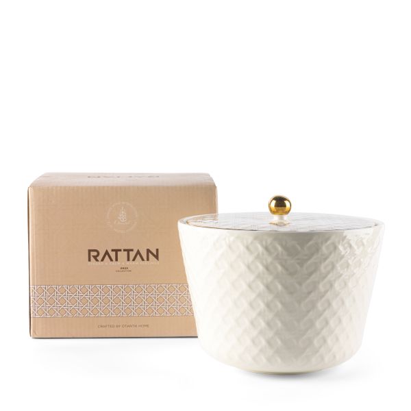 Ratán- Tazón de fecha grande- Beige y oro