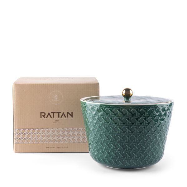 Rattan- Tazón de fecha grande- Verde y dorado