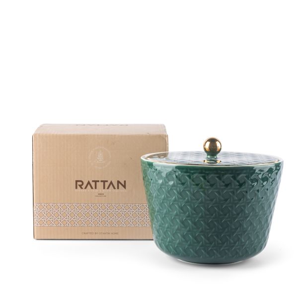 Rattan- Medium Date Bowl- Green & Gold