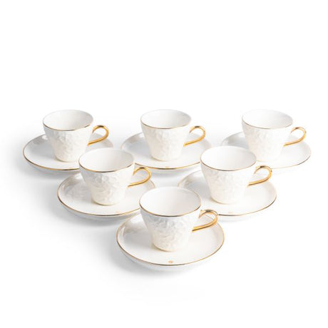 Crown - Tazas de café espresso/turco (12 piezas) - Blanco y dorado