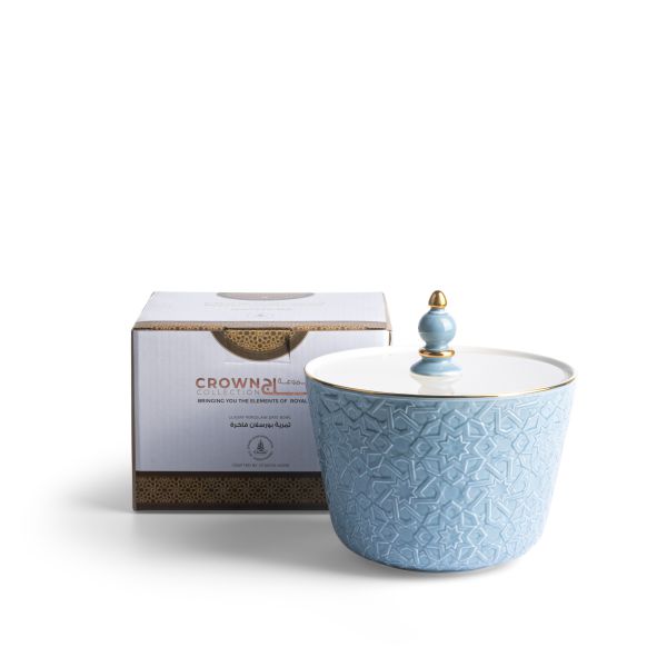 Crown - Medium Date Bowl - Baby Blue & Gold