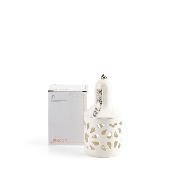 Luxury Noor - Small Lantern Candle Holder - White & Silver