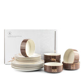 Luxury Noor - Dinner Set (18-Pc) - Brown & Gold