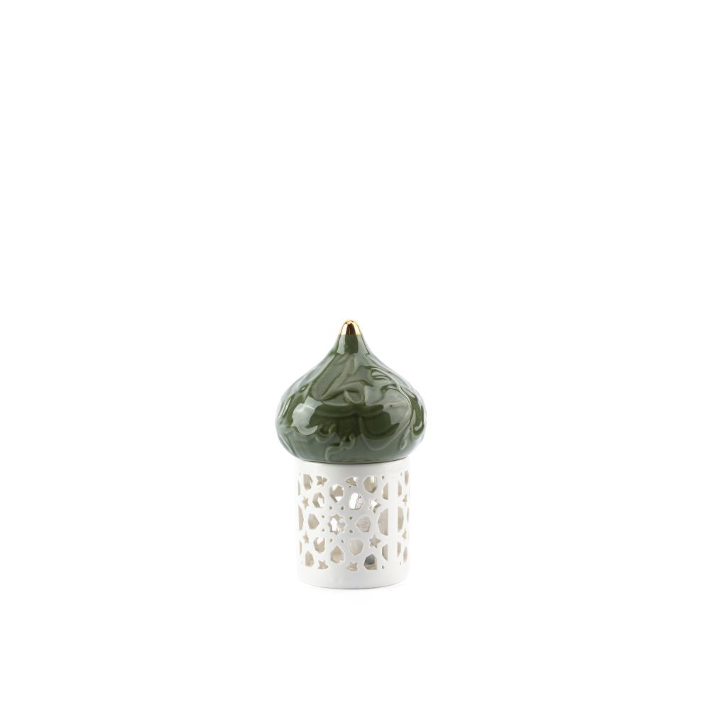 Diwan - Small Lantern Candle Holder - Olive Green & Gold