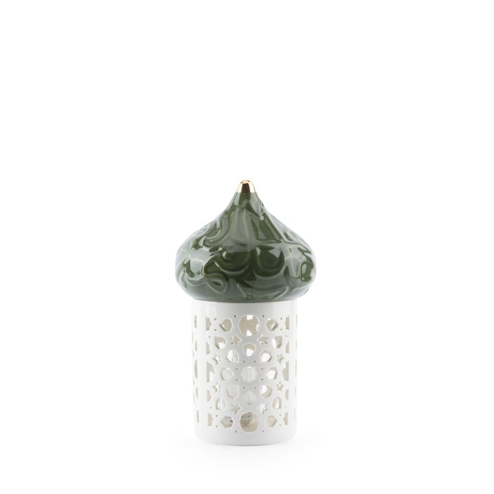 Diwan - Medium Lantern Candle Holder - Olive Green & Gold