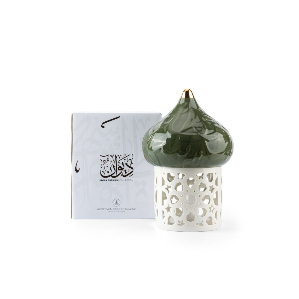 Diwan - Large Lantern Candle Holder - Olive Green & Gold