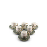 Diwan - Tazas de capuchino (12 piezas) - Verde oliva y dorado