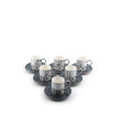 Diwan - Cappuccino Cups (12-Pc) - Dark Blue & Silver