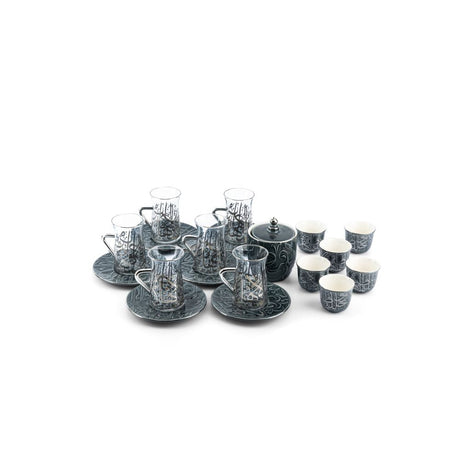 Diwan - Tea Set (19-Pc) - Dark Blue & Silver