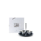 Diwan - Arabic Coffee Cups With Holder - Dark Blue & Silver