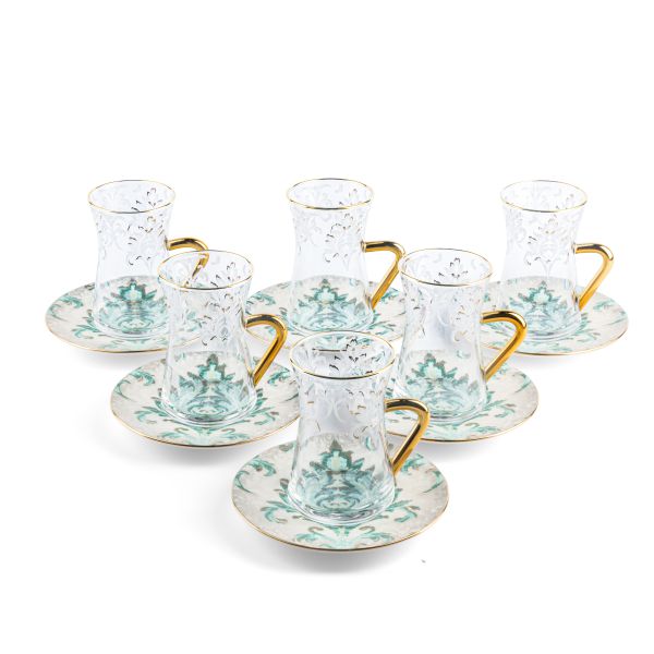 Classy Harir - Tea Set (12-Pc) - Green & Gold