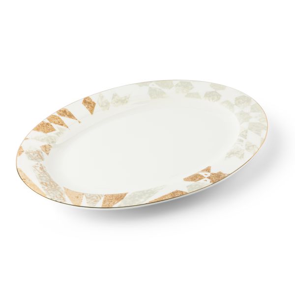 Amal - Plato llano individual de 14" - Beige y dorado